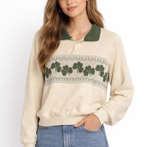 Vintage Carole & Chips Shamrock St. Patrick’s Day Irish Collared Sweatshirt